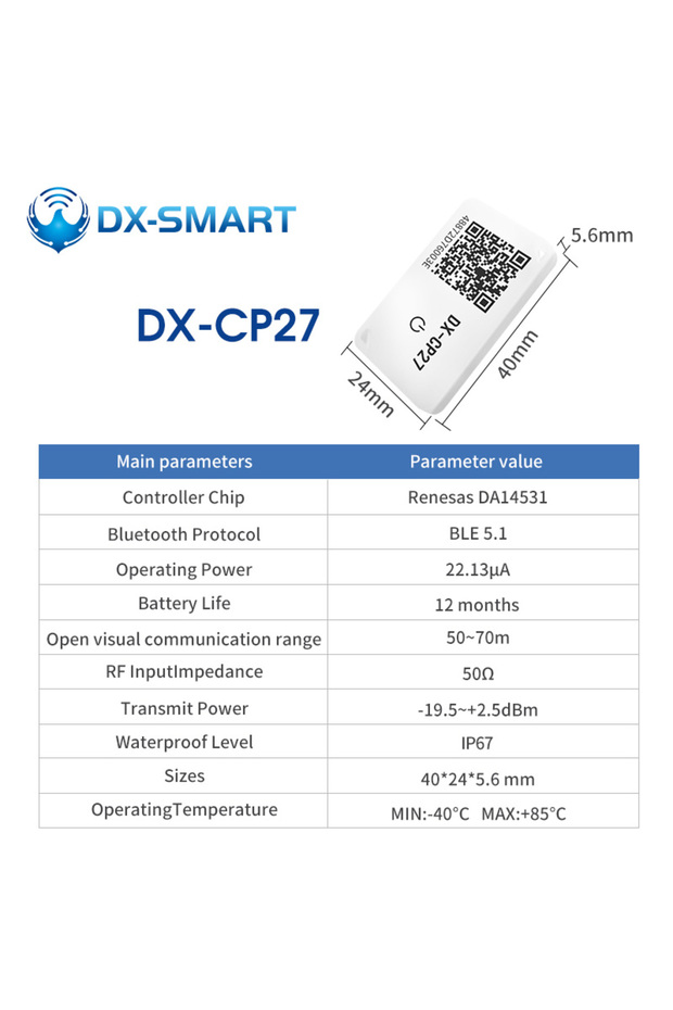 جهاز DX-CP27 DX-IOT ذو مدى طويل 120 متر وعمر افتراضي 4 سنوات، منارة بلوتوث Eddystone iBeacon، جهاز DX-CP28 للإنترنت الأشياء