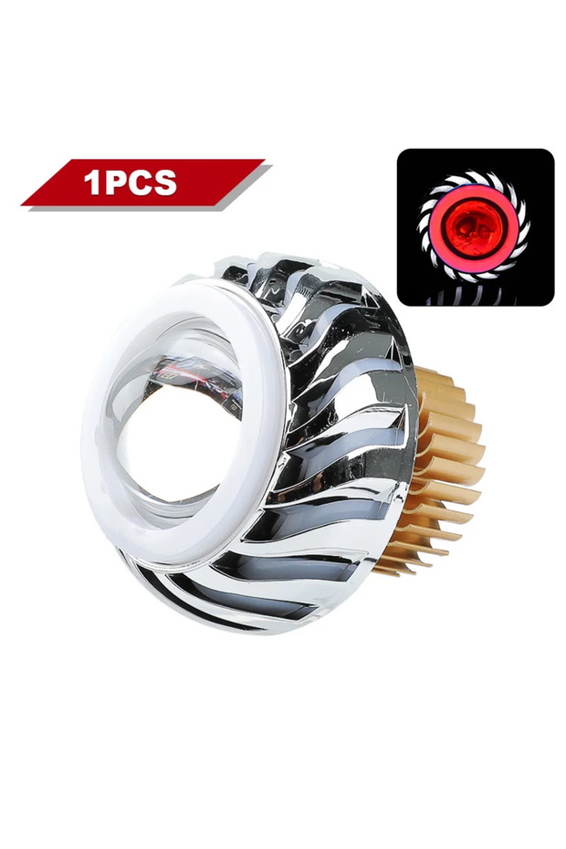 1PCS White Red High/Low Beam Double Angel Eyes Motorcycle Headlights Additional Moto Spotlights Moto