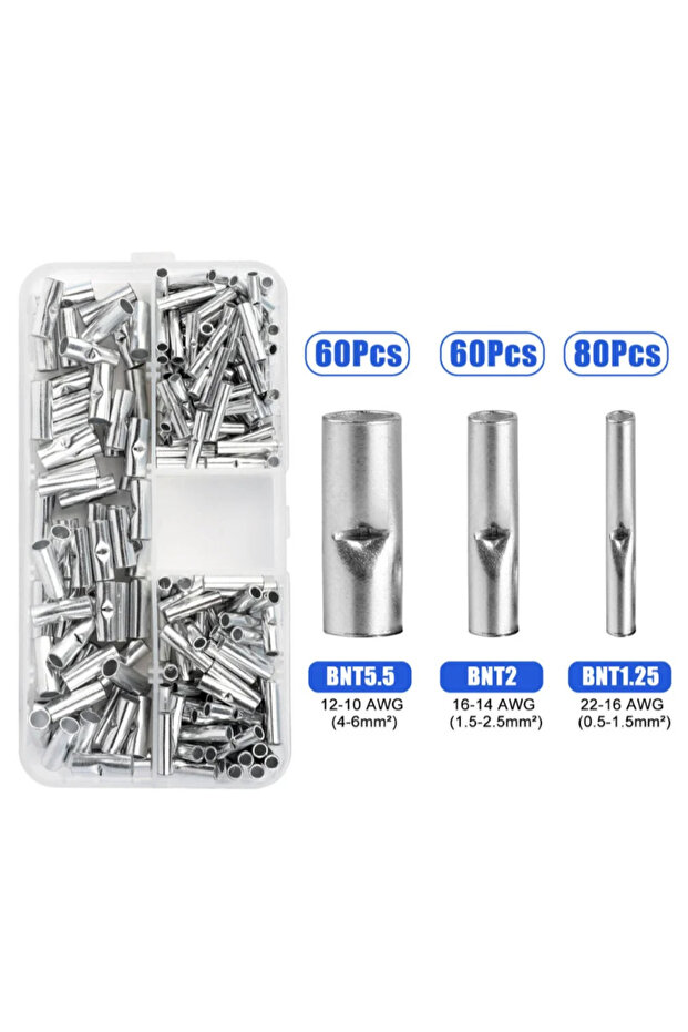 طقم 200 قطعة من أطراف توصيل الأسلاك غير المعزولة 0.5-6 مم² 22-10 AWG، أطراف توصيل نحاسية عارية للأسلاك الكهربائية
