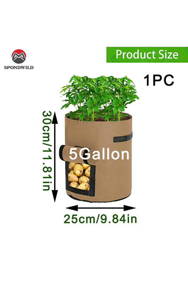 25X30CM Brown 1PC Large Diameter Potato Grow Bag, Non-Woven Fabric Planting Bag for Vegetables, Seed