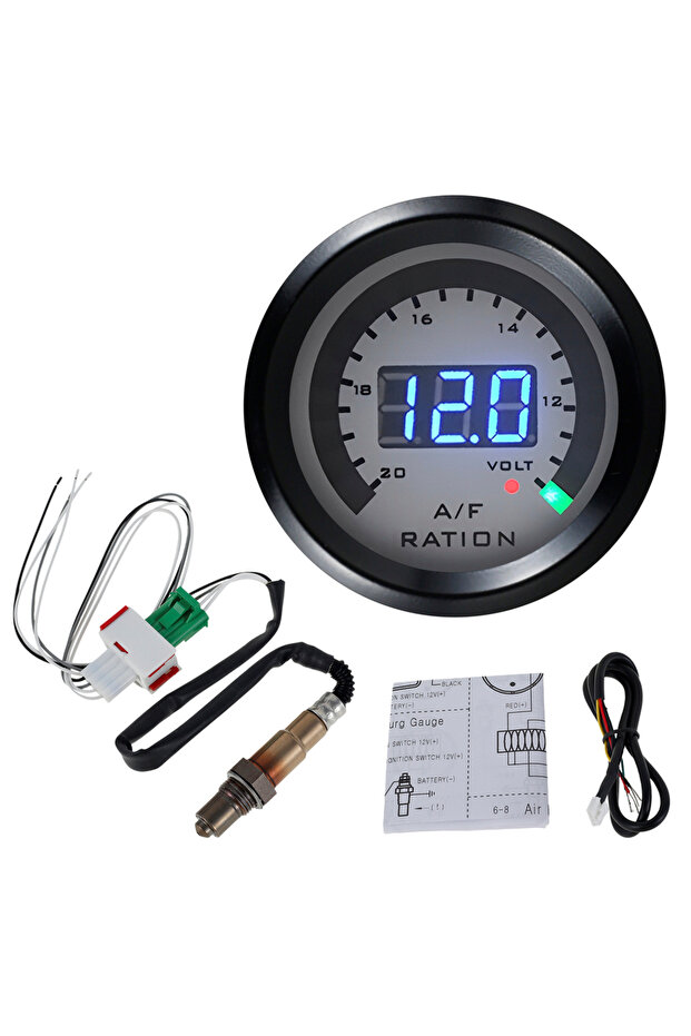 black Universal 12V 52MM Air Fuel Ratio Gauge Ultra-Thin Round S-Serie LED Digital Display w Wideban