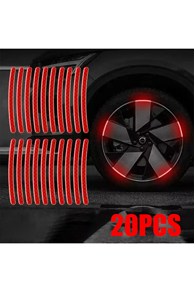 20PCS RED 20pcs Car Wheel Tire Hub Reflective Stickers Strips Car Motor Tyre High Night Warning Safe
