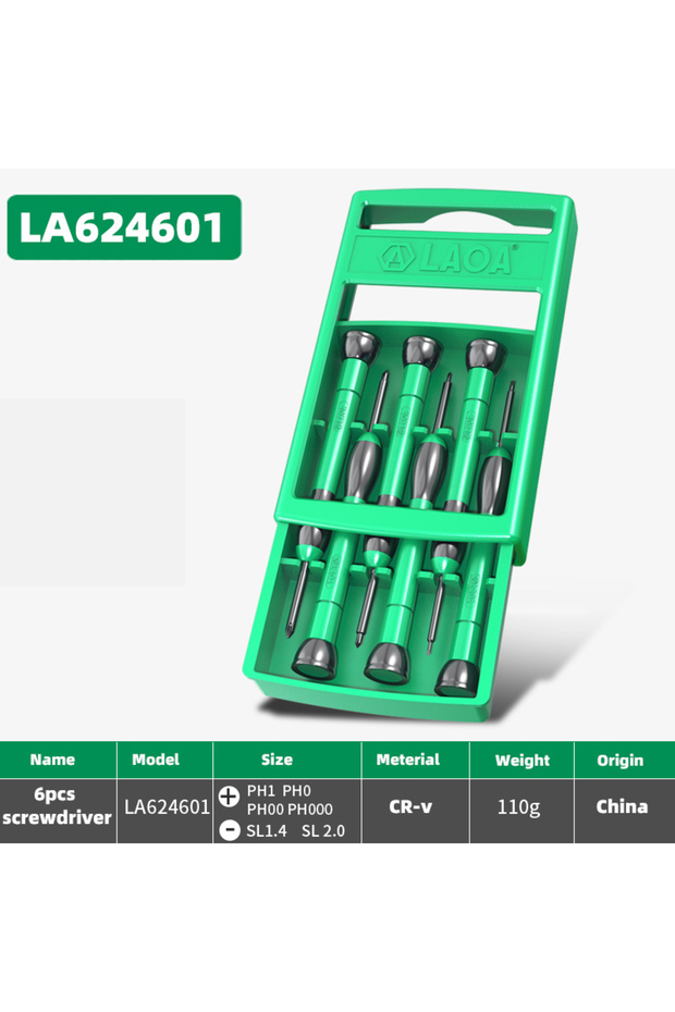 مجموعة مفكات دقيقة من الكروم والفاناديوم، LA624601، 6 قطع، LAOA PH1 PH0 PH00 PH000 SL1.4 SL2.0