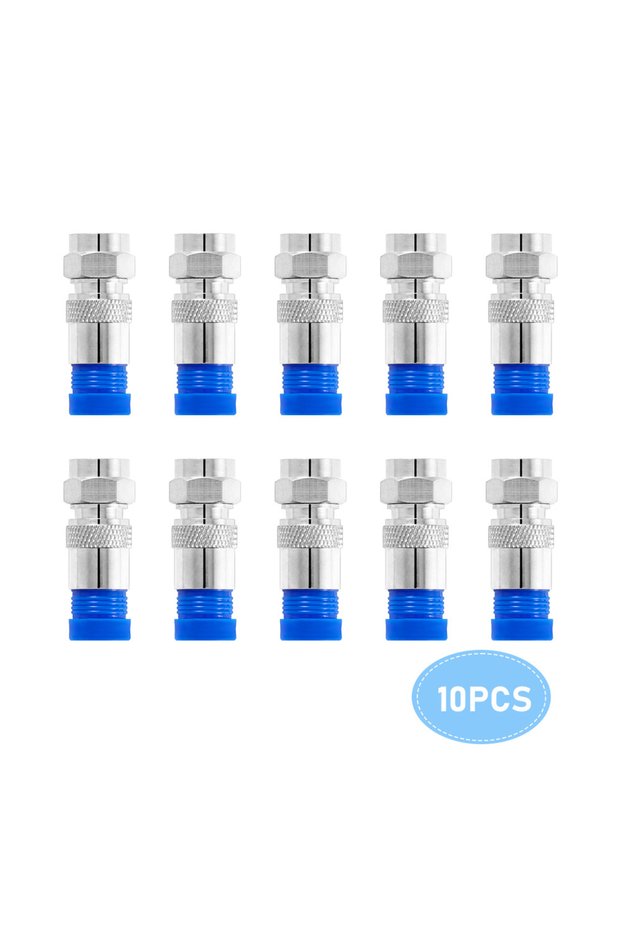 BLUE 10pcs RG6 Compression Connectors RG6 F Type Connector Coax Coaxial Compression Fitting Waterpro