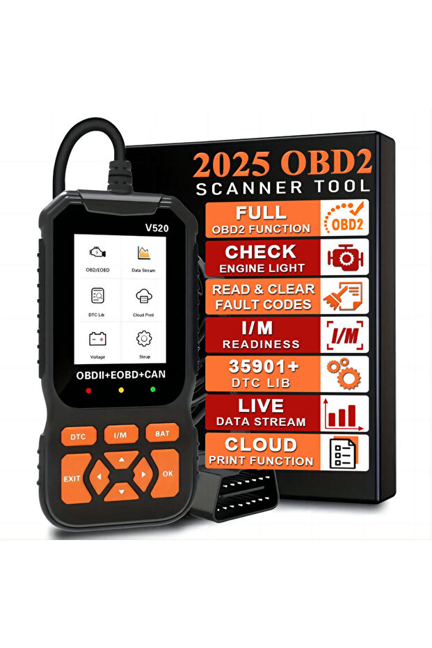 جهاز فحص أعطال OBD2 أسود اللون، جهاز فحص أعطال OBD2 احترافي لقراءة رموز أعطال السيارات وفحص ضوء المحرك. - 1