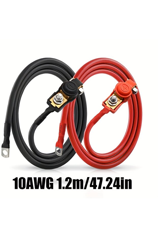 10AWG1.2m D2 Pure Copper Battery Cable 10AWG Positive Negative Terminals Wire for Car Motorcycle Tru