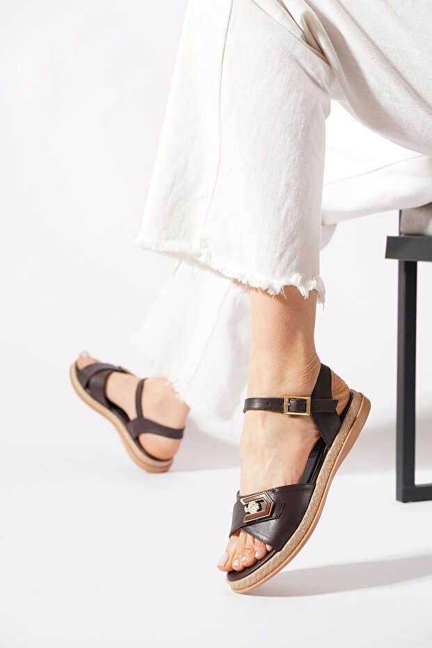Kulen side open u Buckled women's Sandals coffee skin