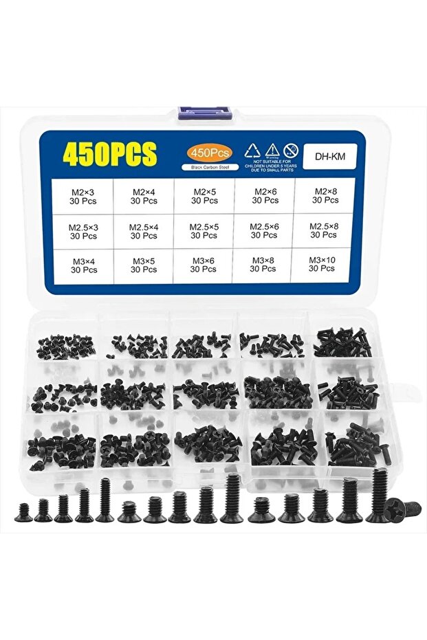 450Pcs Countersunk Flat Head Phillips Mini Black Cross KM Screws Laptop Computer Screw Accessori...