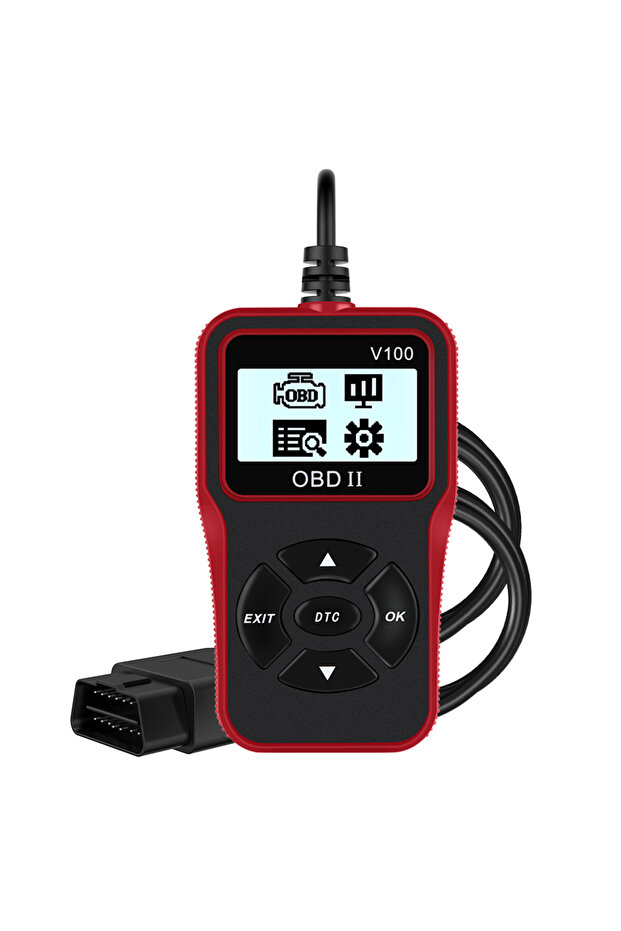 جهاز فحص OBD 2 V100 أحمر اللون، قارئ أكواد OBD2، ملحقات سيارات، سهل التركيب، شاشة رقمية، جهاز OBD عالمي