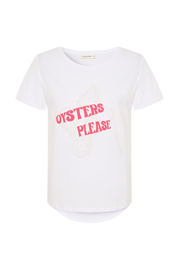 Women's White Printed Crew Neck T-Shirt