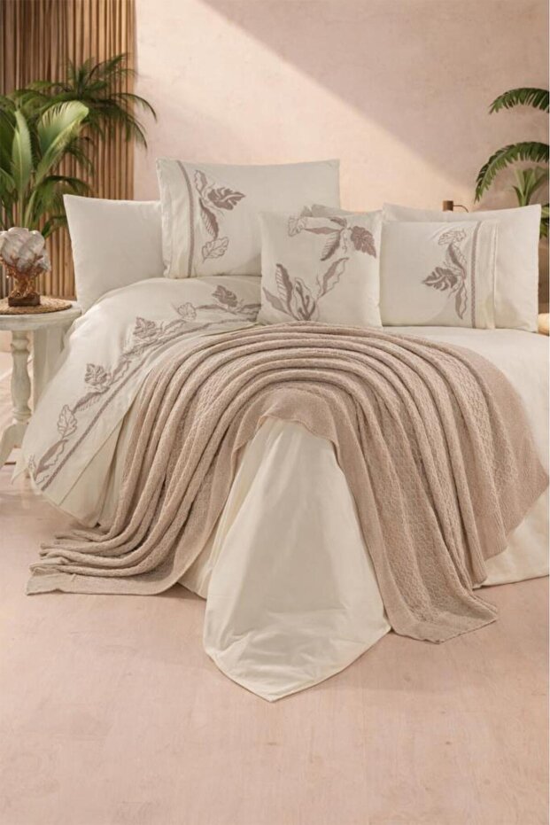Cadis 100% Cotton Double Blanket Li Duvet Cover Set Beige