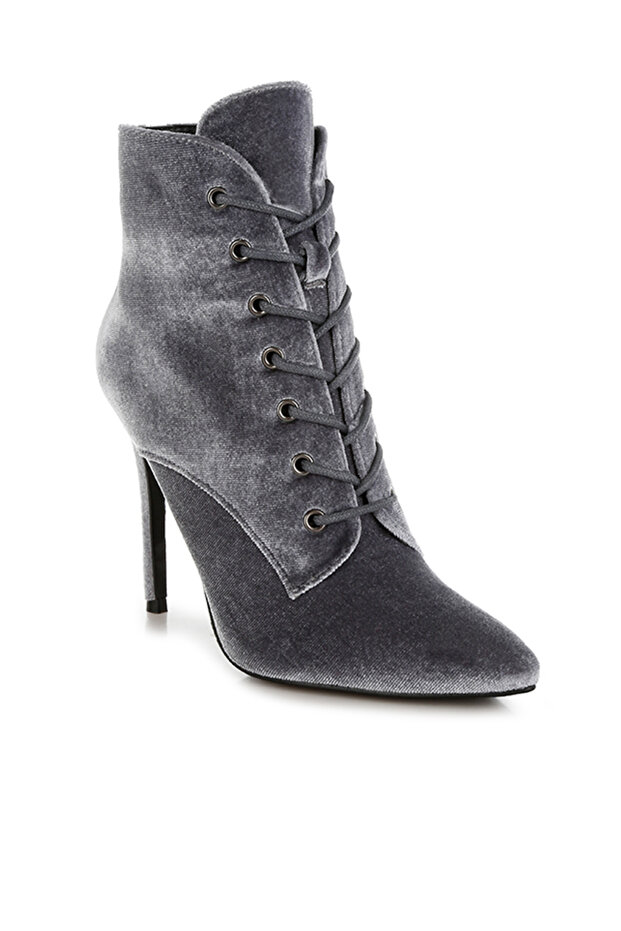 Women Velvet High Heeled Boots in Grey