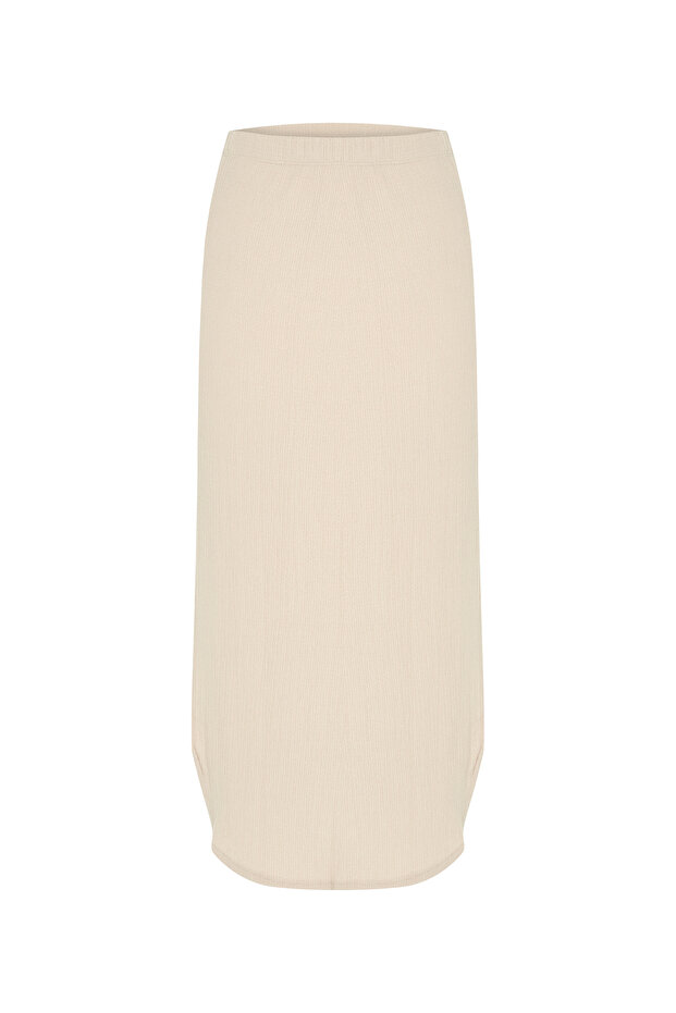 Women's Stone Color Straight Cut Midi Skirt with Side Slits