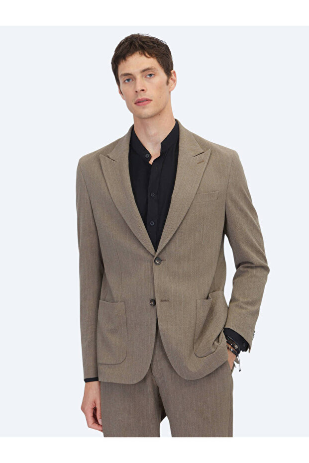 Brown Striped Comfort Fit Suit