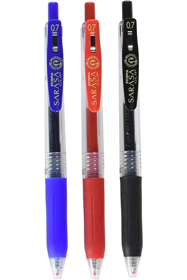 Zebra Sarasa Clip Gel Ink Ballpoint Pen, 0.7mm, 3 Color Set