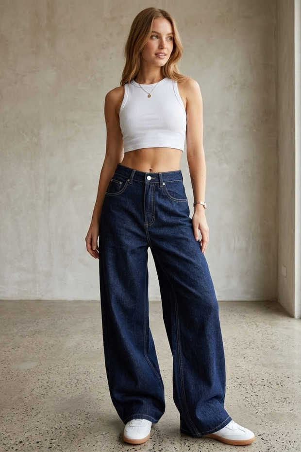 Women's Retro Jean Pants - Dark Navy Blue