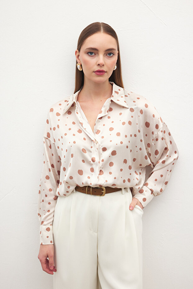 Puantiyeli Gömlek - Bej - 5