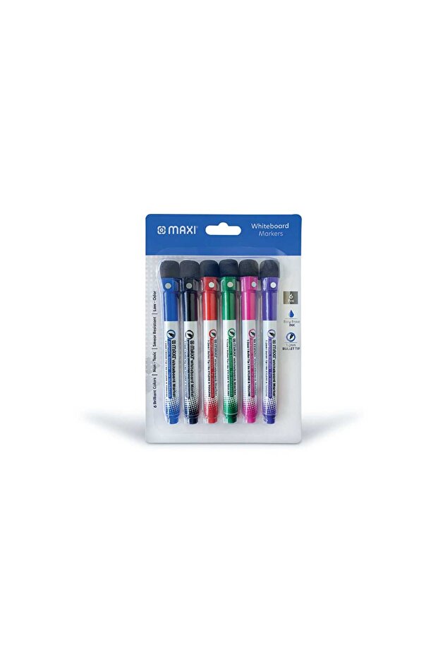 Maxi Whiteboard Marker With Duster & Magnet 6 Pcs