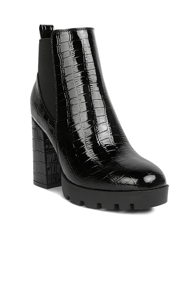 Women's Black High Block Heel Faux Leather Boots