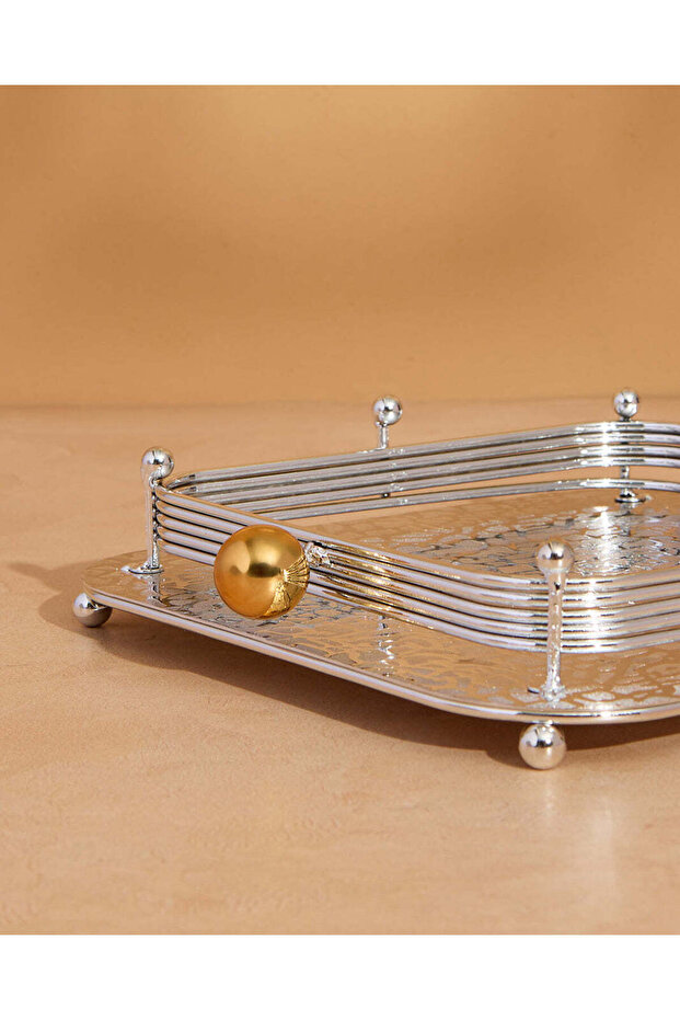 صينية تقديم معدنية مربعة فضية اللون - متوسطة الحجم - 3