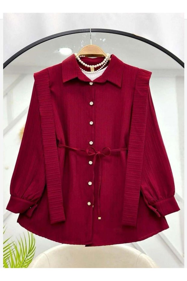 Women's Belt Detailed Shirt Burgundy