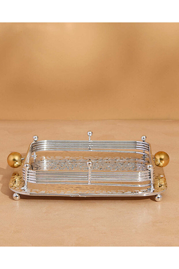 صينية تقديم معدنية مربعة فضية اللون - متوسطة الحجم - 1