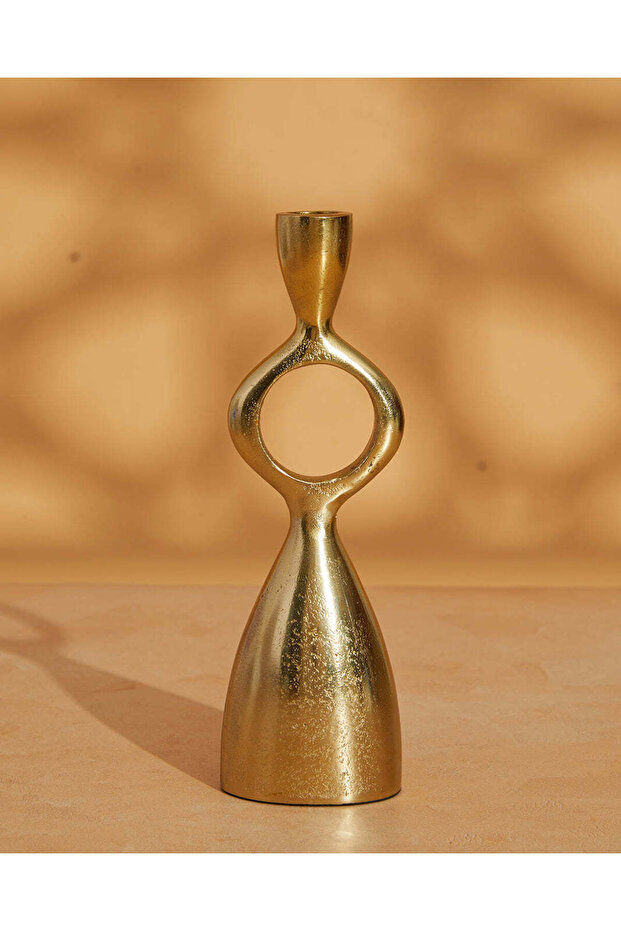 Gold Textured Metal Taper Candle Holder 19x6x5Cm