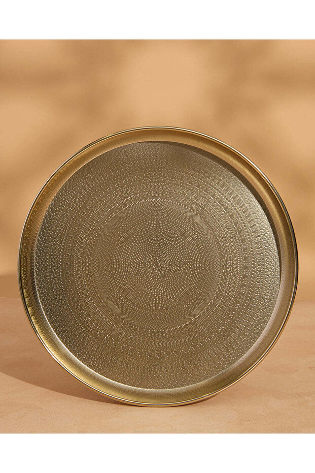 Gold Round Engraved Serving Tray