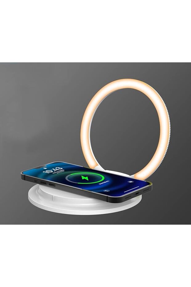 شاحن لاسلكي مزود بإضاءة LED، مع خاصية التعتيم باللمس وحامل قابل للطي، مصباح ليلي بجانب السرير