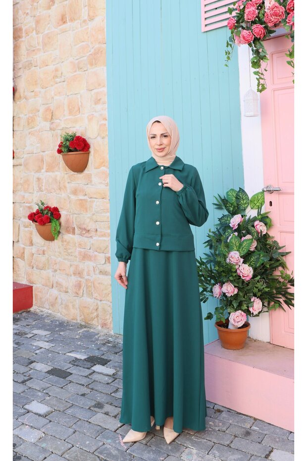 Jacket Buttoned Gilet Dress Emerald Hnt8590