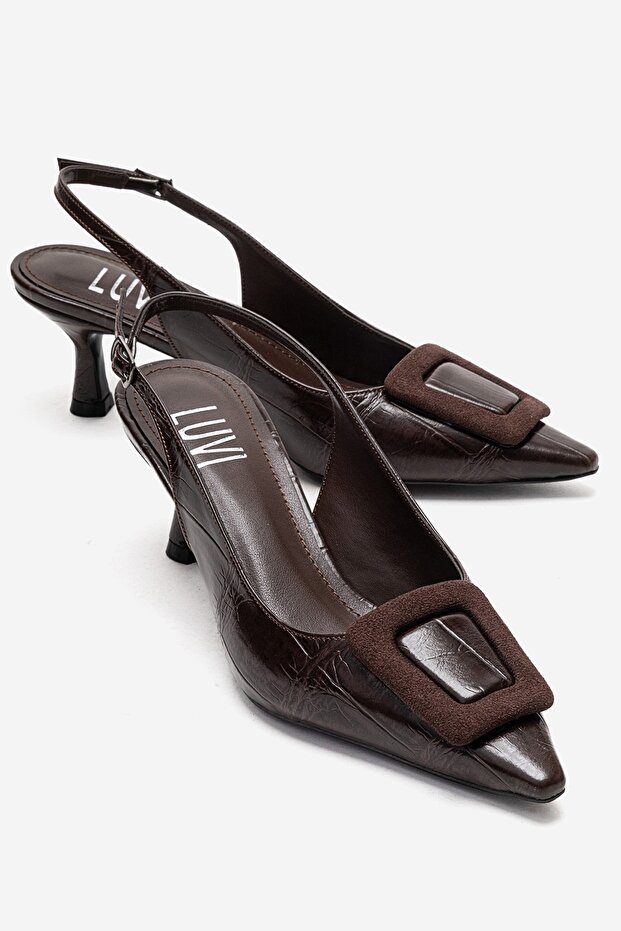 Dublin Brown Print Buckled Women's Heeled Shoes