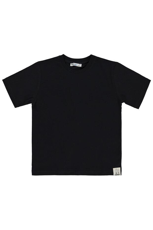 Basic Surf Label T-Shirt for Ages 6-9 - Black