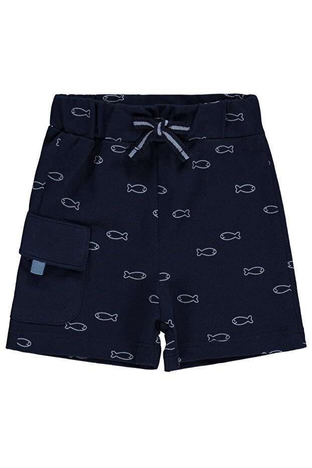 Baby Boy Fish Print Shorts 6-18 Months - Navy Blue