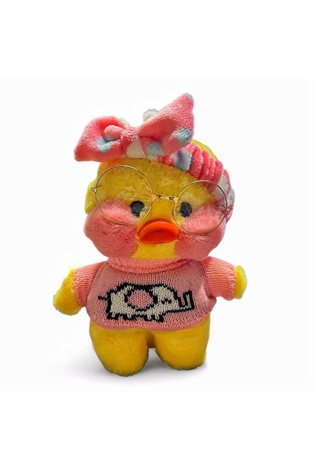 Lalafanfan Duck Plush 30 cm - Soft Yellow Duck Figure Gift with Accessories Including Glasses and Headband