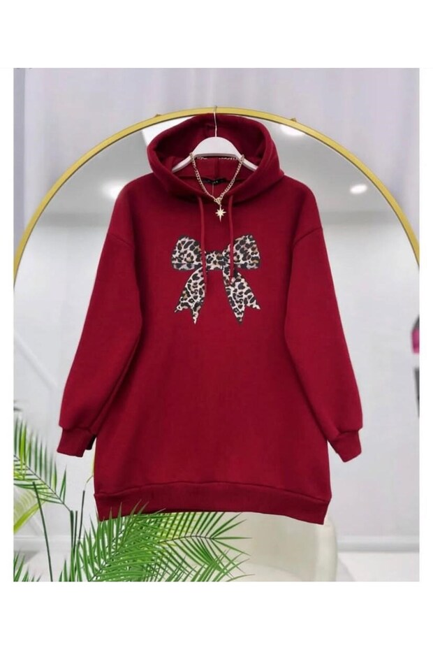 Women's Leopard Bow Printed Sweatshirt Claret Red