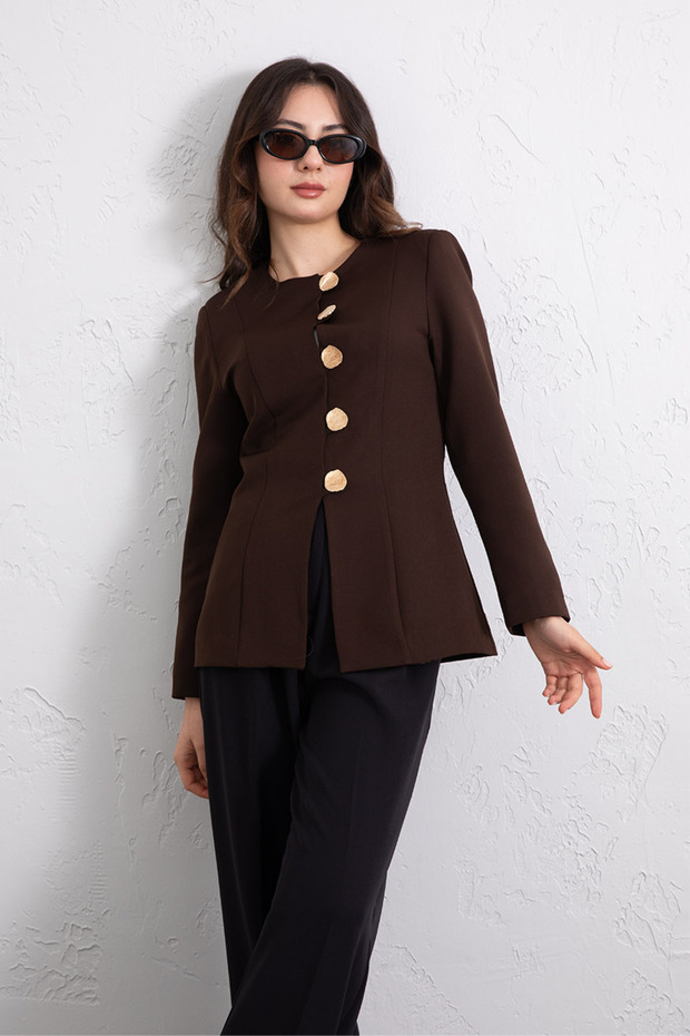سترة بليزر بأزرار ذهبية بني - 1337 - 1