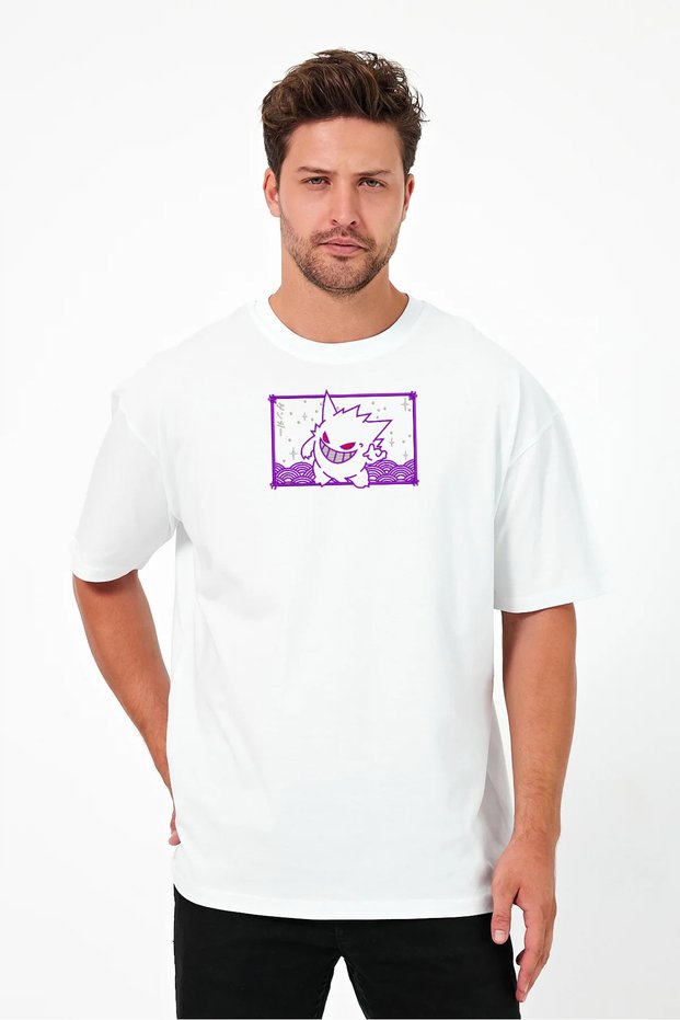Unisex Oversized Embroidered Gengar Anime Character Design 100% Cotton Piece T-Shirt