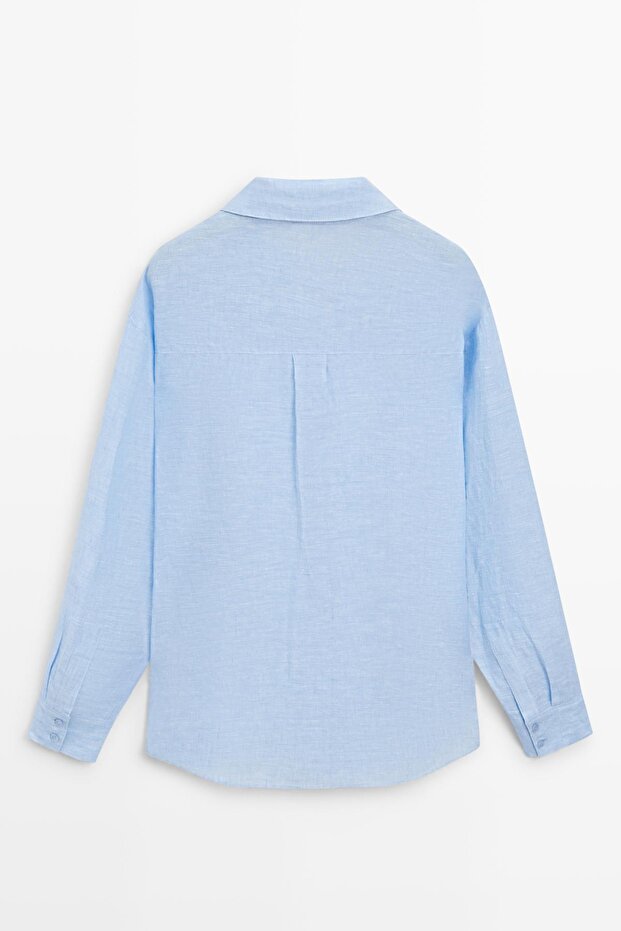 Dökümlü %100 keten gömlek - 8