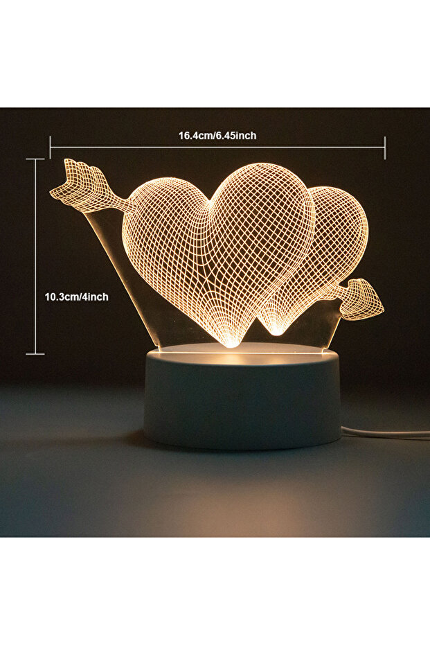 Valentine Gifts 3D LED Table Top Night Light (Decorative Display -Tricolour) (Heart With Arrow)