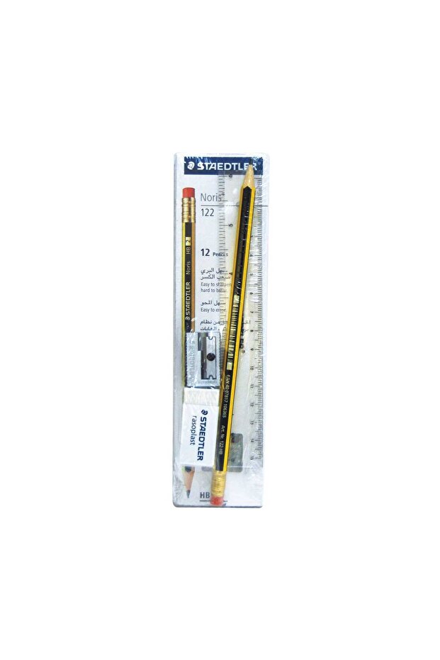 12 Noris HB Pencils With Eraser, Sharpner & Ruler