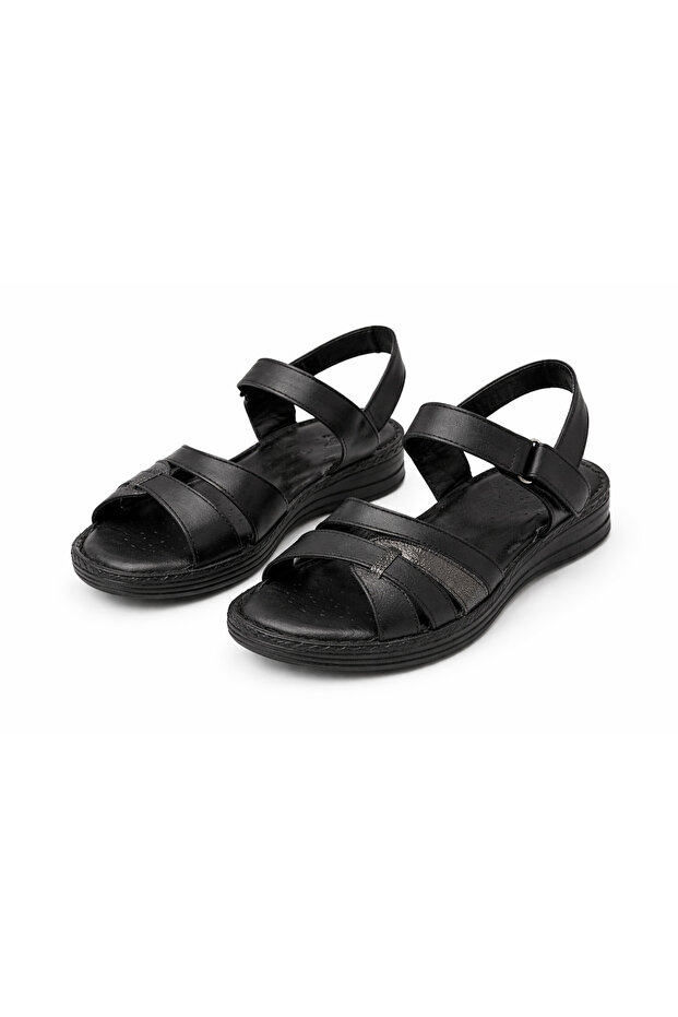 Mira Siyah Genuine Leather Women Sandals