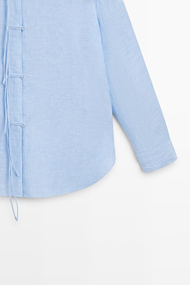 Dökümlü %100 keten gömlek - 7