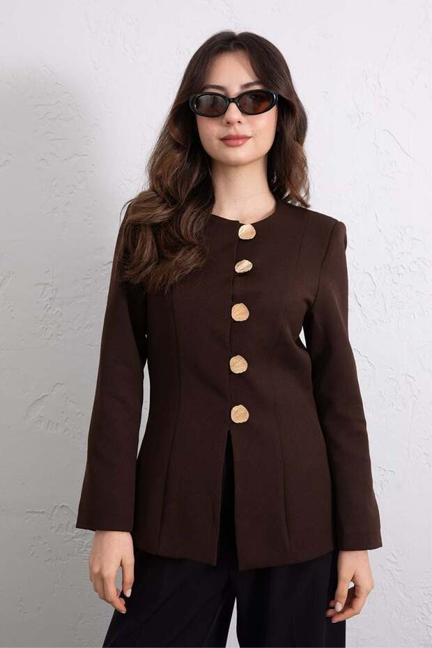 سترة بليزر بأزرار ذهبية بني - 1337 - 5
