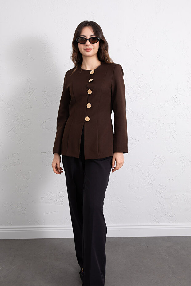 سترة بليزر بأزرار ذهبية بني - 1337 - 2