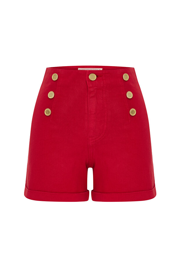 شورت قصير مزين بأزرار - 1
