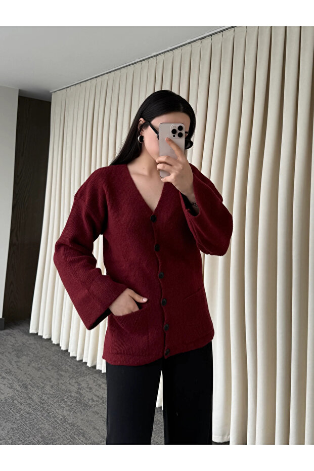 كارديجان أساسي بأزرار باللون العنابي - 4622 - 3