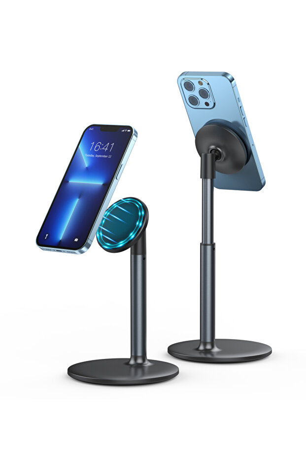 Black Magnetic Desk Phone Stand for IPhone16 15 14 13/12 - Phone Holder Dock with 360° Rotation, Hei