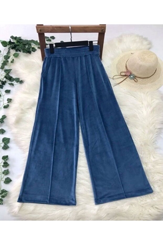 Women's Velvet Striped Sweatpants Blue