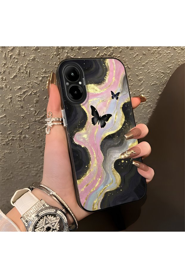 Realme C67 Compatible Silicone Edge Hard Back Anti-Fall Butterfly Patterned Phone Case
