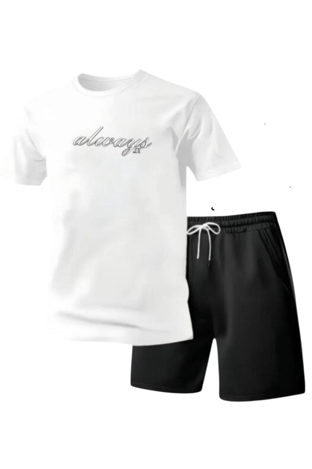 2 Color Printing Stylish & Minimal T-Shirt Black Shorts Set